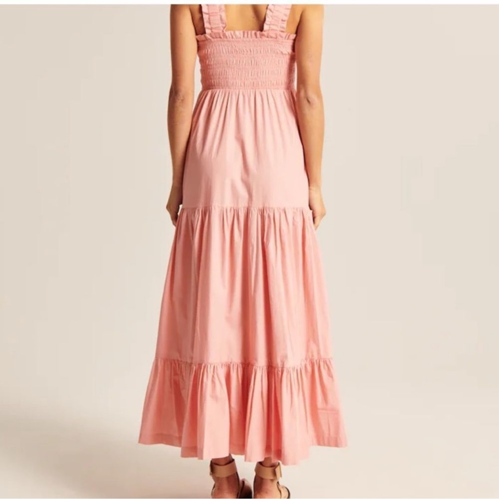Abercrombie & Fitch Coral Pink Smocked Top Cotton Maxi Pockets Dress Size Medium - Picture 3 of 8